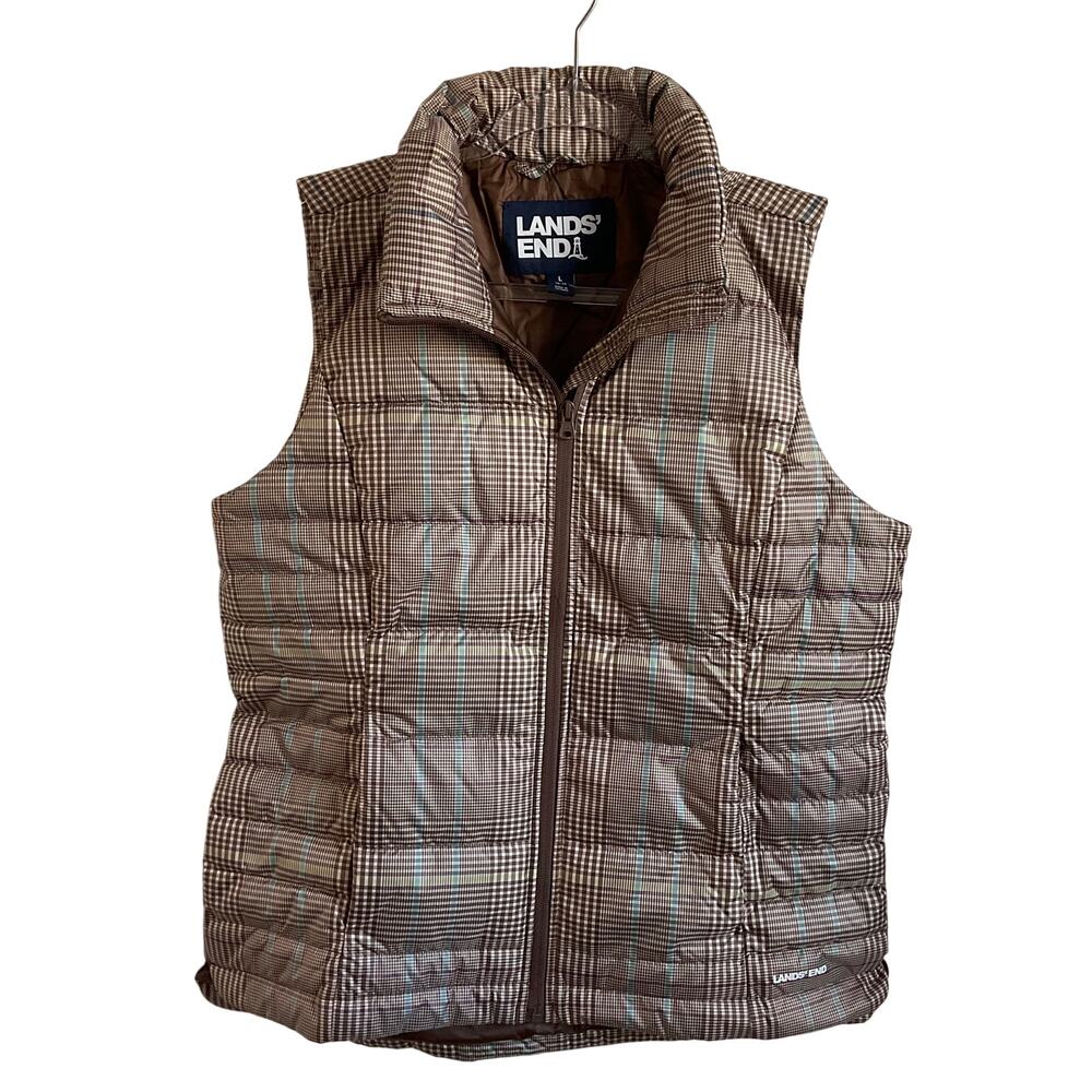 Lands’ End Women’s Down Feather Puffer Plaid Quilted‎ Vest - Size Large